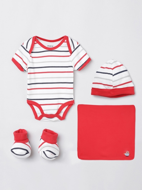 

max Boys White & Red Striped Cotton Baby Apparel Gift Set