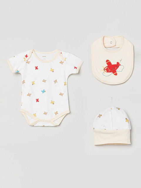 

max Boys White Printed Pure Cotton Baby Apparel Gift Set