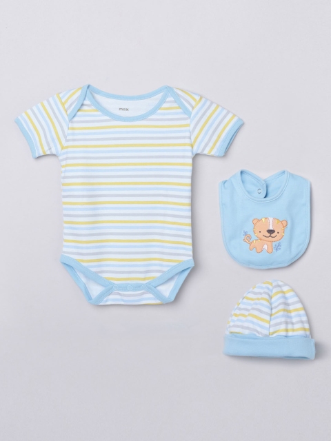 

max Infant Boys 3-Pieces Blue & Yellow Striped Pure Cotton Apparel Gift Set
