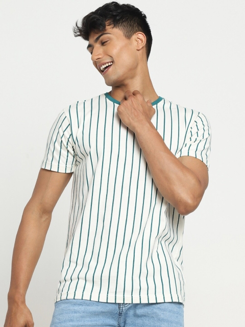 

Bewakoof Men White & Green Striped T-shirt