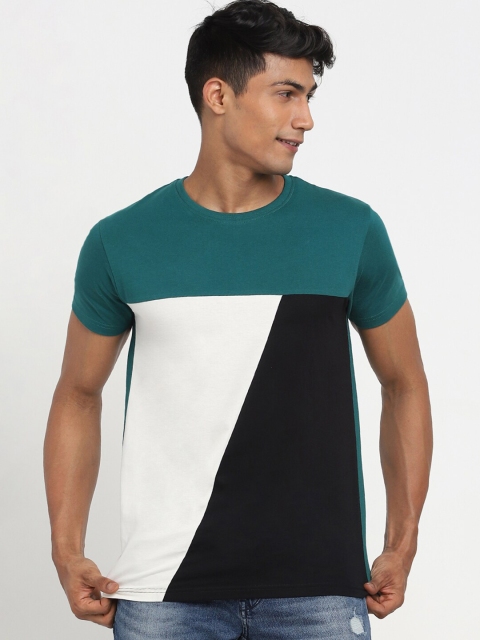 

Bewakoof Men Green & White Colourblocked T-shirt