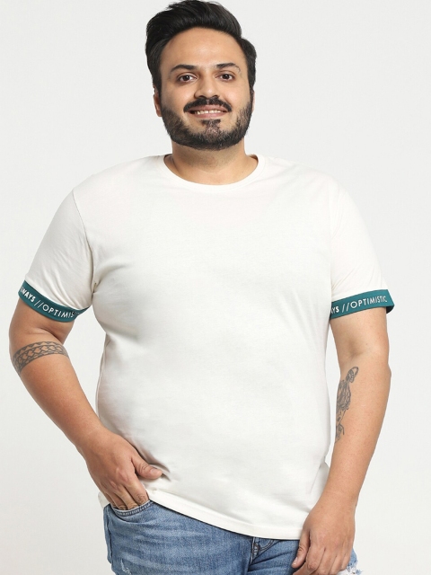 

Bewakoof Plus Men White & Green Solid T-shirt