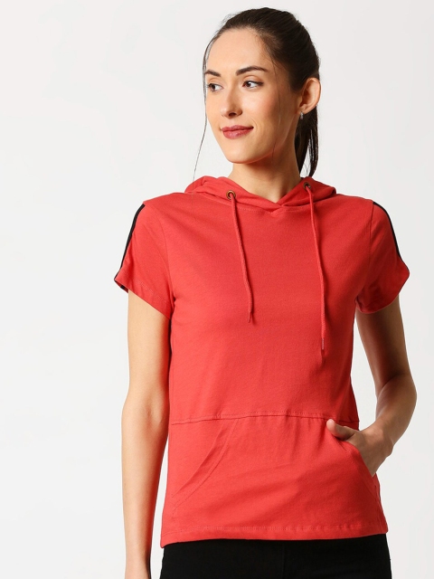 

Bewakoof Women Red Slim Fit Pure Cotton Hooded T-shirt
