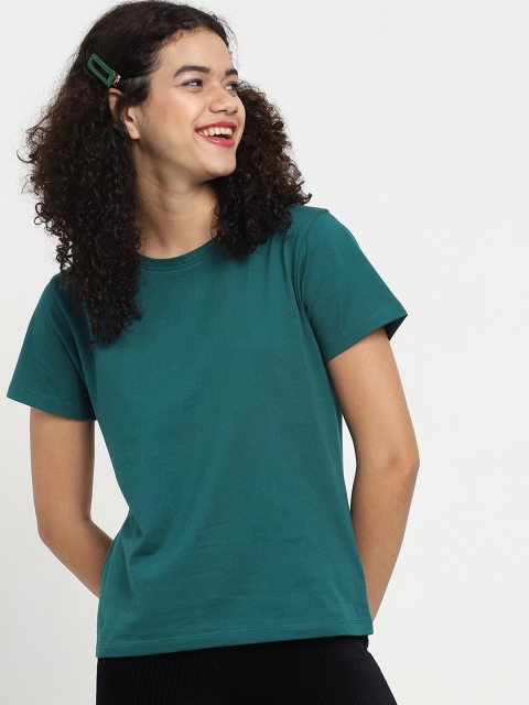 

Bewakoof Women Green Raw Edge T-shirt