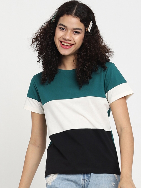 

Bewakoof Women Green & White Colourblocked T-shirt