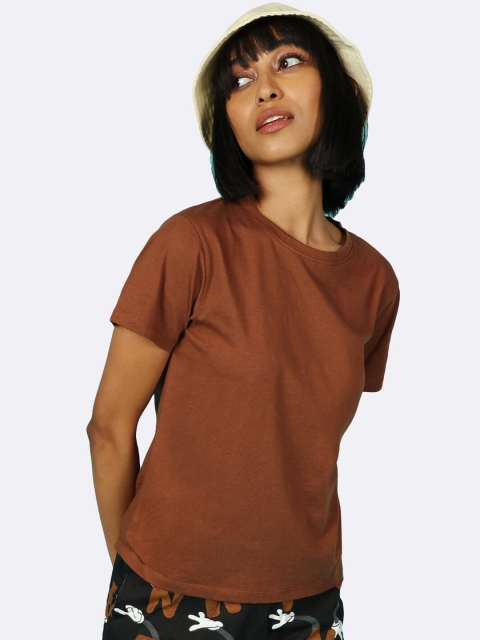 

Bewakoof Women Brown Solid T-shirt