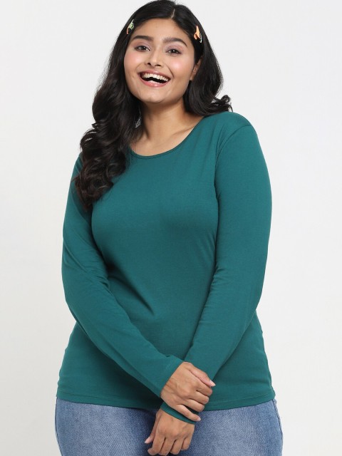 

Bewakoof Plus Women Green Solid T-shirt