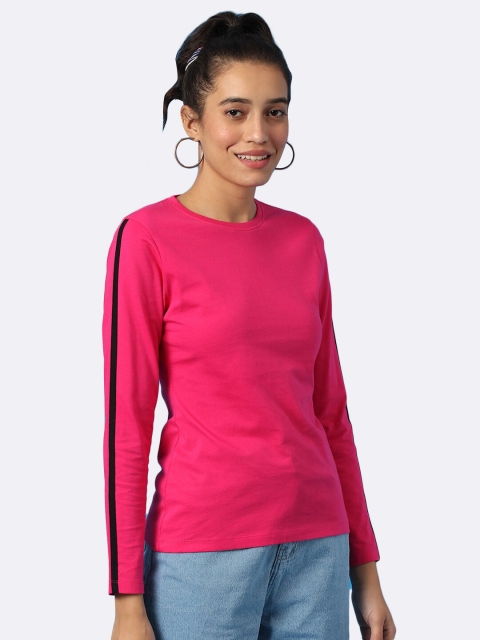 

Bewakoof Women Pink Solid T-shirt with Side Strips