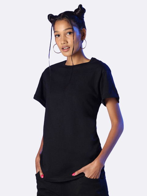 

Bewakoof Women Black Solid T-shirt
