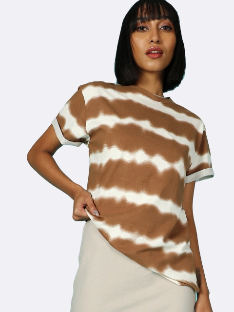 

Bewakoof Women Brown Tie & Dye Boyfriend T-Shirt