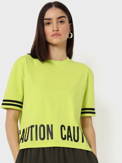 

Bewakoof Women Lime Green Typography Boxy T-shirt