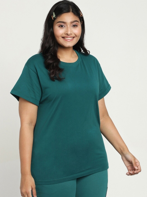 

Bewakoof Plus Women Green Raw Edge T-shirt