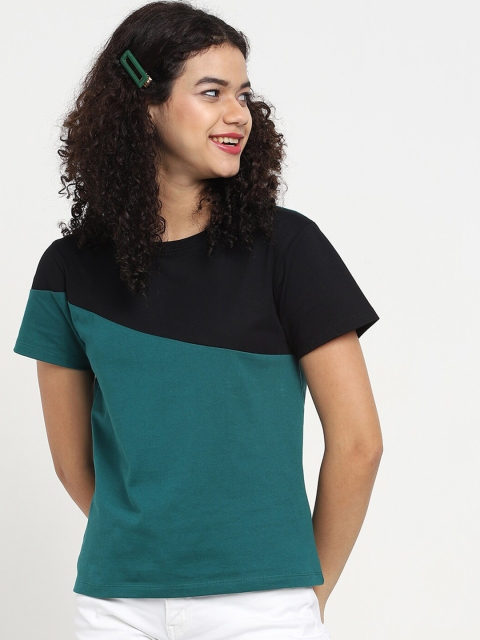 

Bewakoof Women Green & Black Colourblocked T-shirt