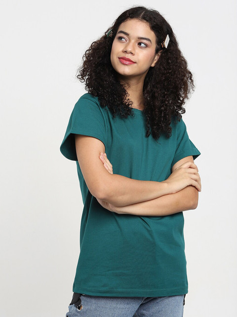 

Bewakoof Women Green Solid Boyfriend T-shirt