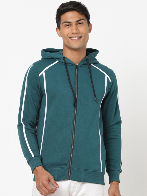 

Bewakoof Men Blue & White Striped Hooded Sweatshirt