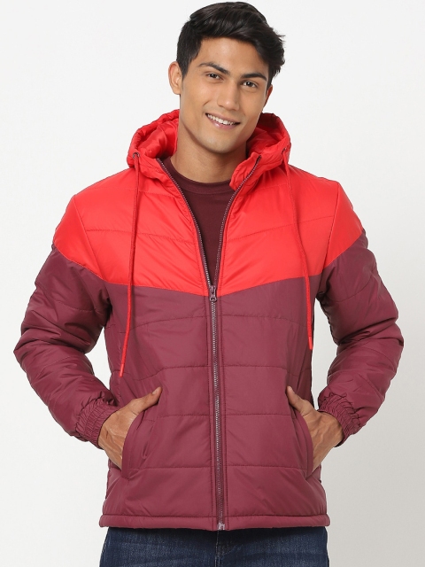 

Bewakoof Men Red & Burgundy Colourblocked Lightweight Padded Jacket