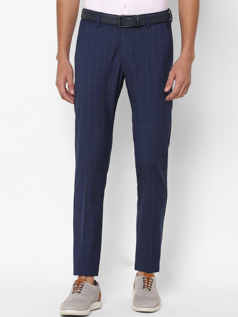 

Allen Solly Men Navy Blue Checked Slim Fit Trousers