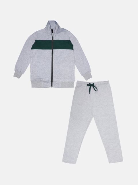 

CHIMPRALA Boys Grey Melange & Green Colourblocked Cotton Tracksuit
