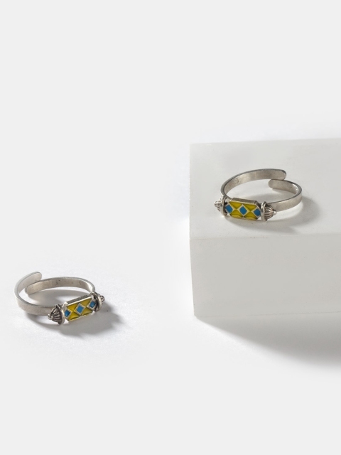 

SHAYA 925 Sterling Silver Yellow & Blue Oxidised Enamelled Toe Rings