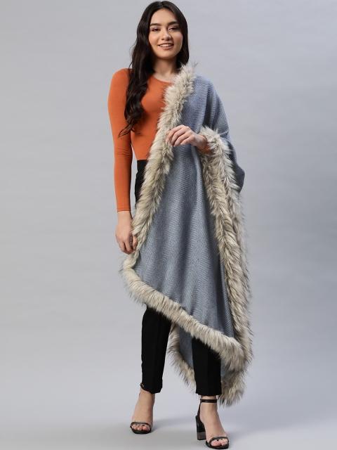 

WEAVERS VILLA Women Blue Solid Shawl