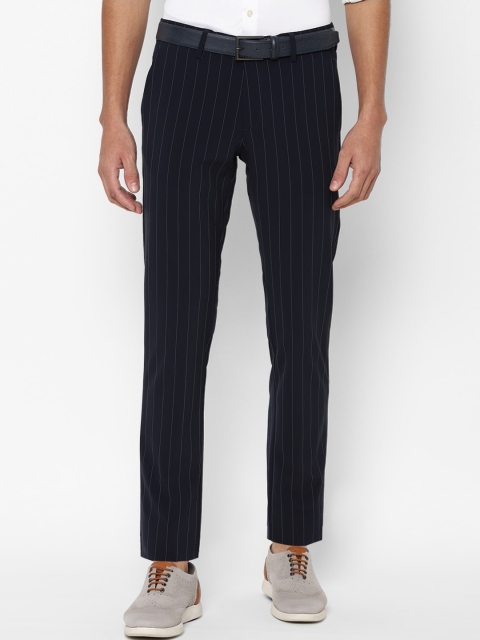

Allen Solly Men Navy Blue Striped Slim Fit Trousers
