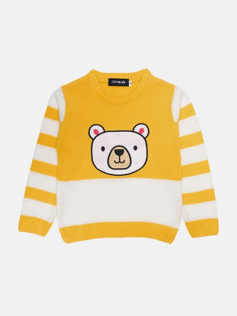 

CHIMPRALA Girls Yellow & White Colourblocked Wool Pullover