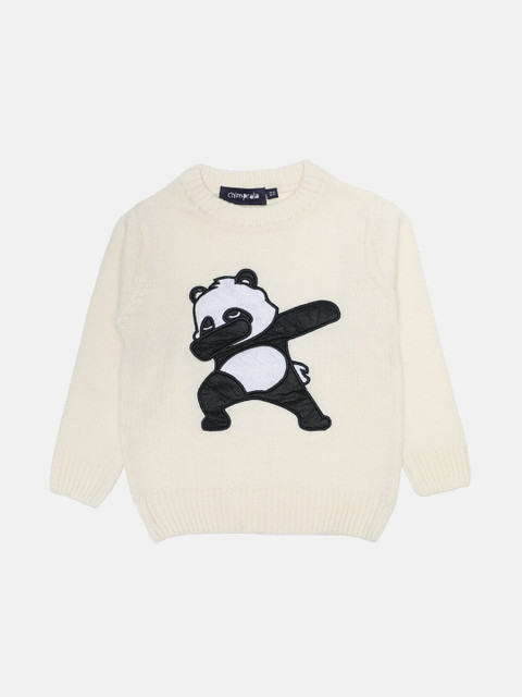 

CHIMPRALA Girls Cream-Coloured & Black Animal Printed Pullover