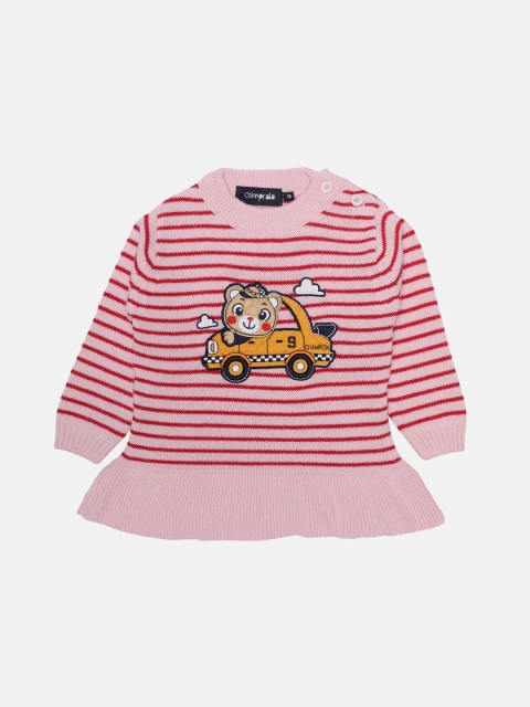 

CHIMPRALA Girls Pink Printed Wool Pullover