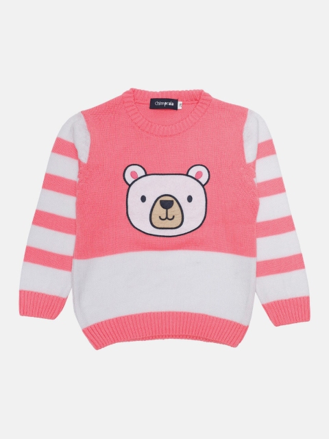 

CHIMPRALA Girls Pink & White Colourblocked Woolen Pullover