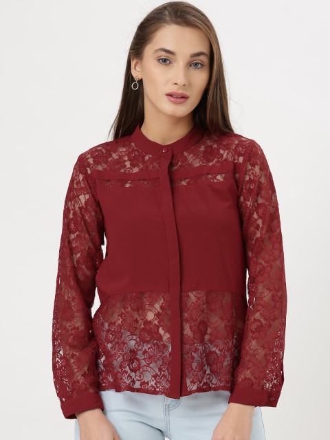 

Marie Claire Women Red Georgette Lace Detail Casual Shirt