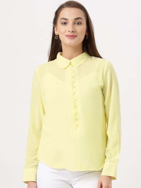 

Marie Claire Women Yellow Georgette Solid Semi-Sheer Top