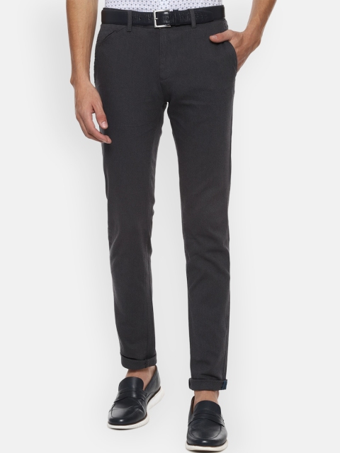 

V Dot Men Grey Textured Slim Fit Trousers