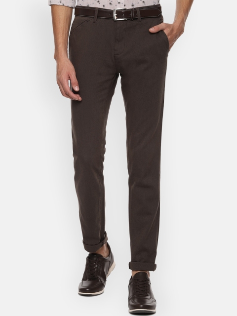 

V Dot Men Brown Textured Slim Fit Trousers