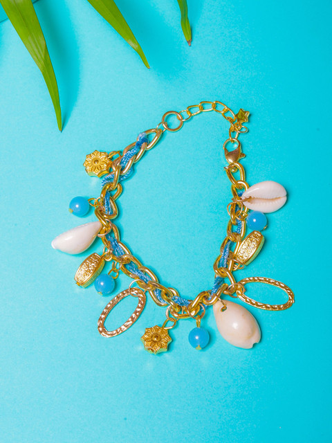 

DIVA WALK EXCLUSIVE Women Gold-Toned & Blue Brass Handcrafted Gold-Plated Charm Bracelet