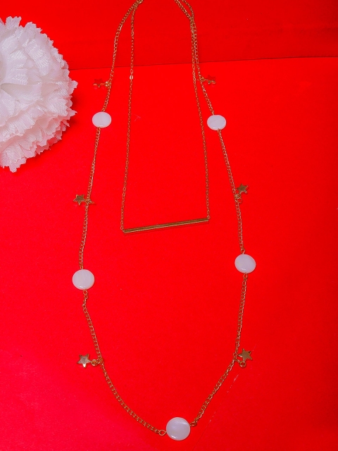 

DIVA WALK EXCLUSIVE Gold-Toned & White Real Stones Brass Gold-Plated Layered Necklace