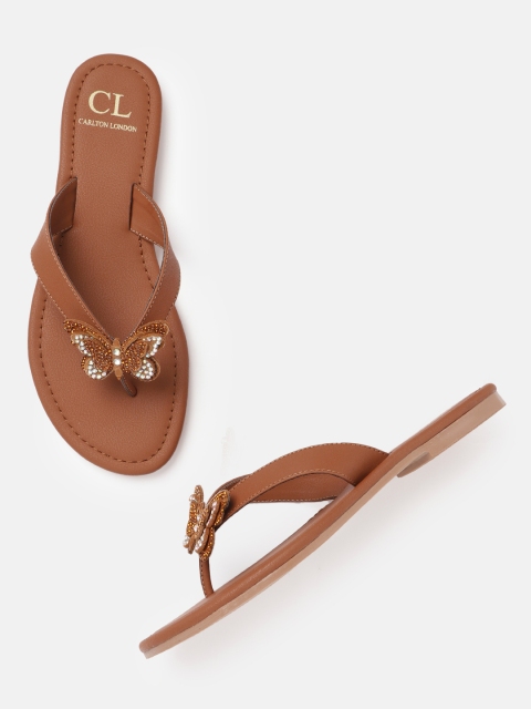 

Carlton London Women Brown Butterfly Embellished Open Toe Flats