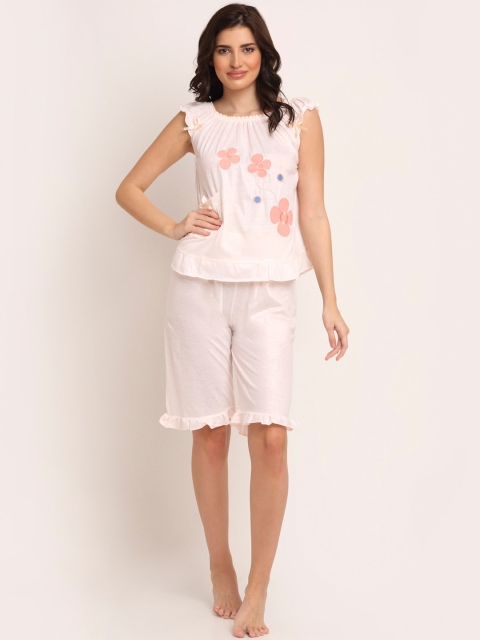 

Laceandme Women Pink & Peach-Coloured Printed Night suit