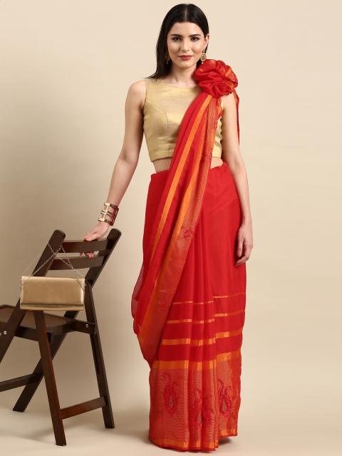 

all about you Red Ethnic Motifs Embroidered Saree