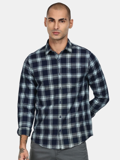 

Ruggers Men Blue Tartan Checks Checked Cotton Casual Shirt