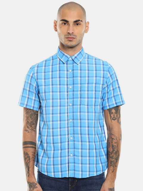 

Ruggers Men Blue Checked Cotton Casual Shirt