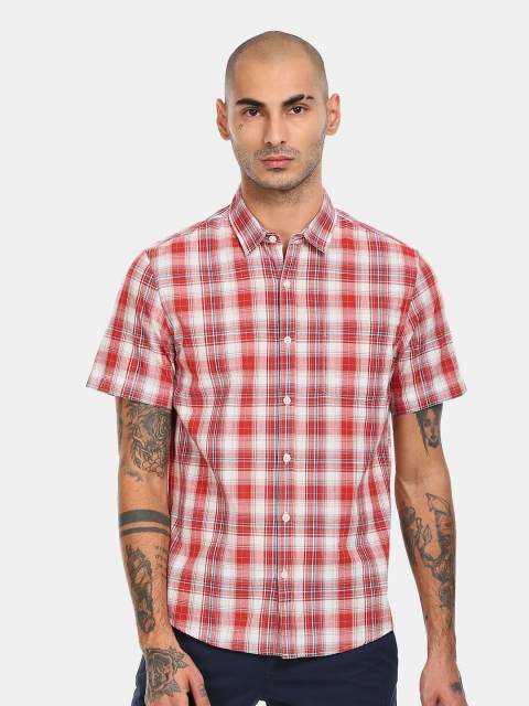 

Ruggers Men Red Tartan Checks Checked Cotton Casual Shirt