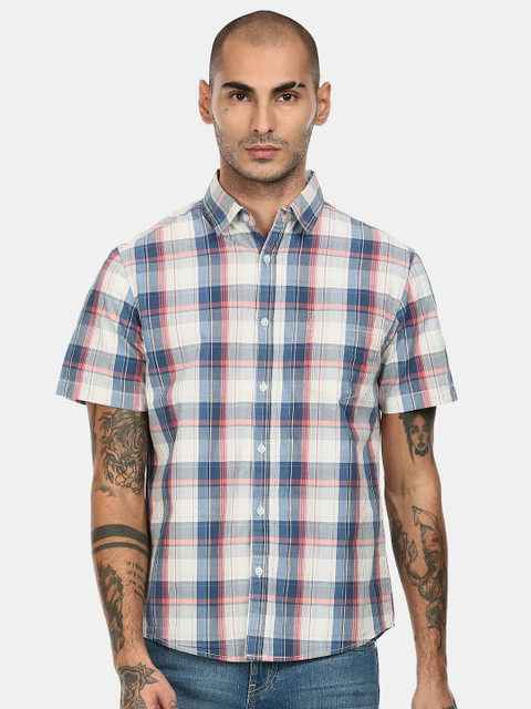 

Ruggers Men Blue Tartan Checks Checked Cotton Casual Shirt