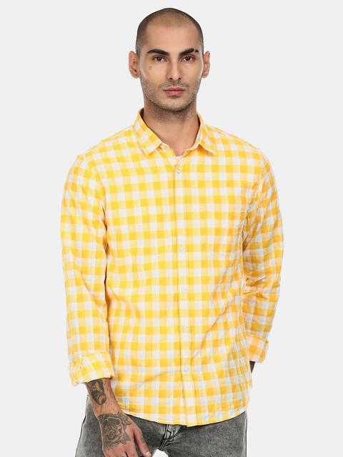 

Ruggers Men Yellow Gingham Checks Checked Cotton Casual Shirt