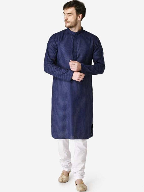 

TABARD Men Navy Blue Striped Pure Cotton Kurta with Pyjamas