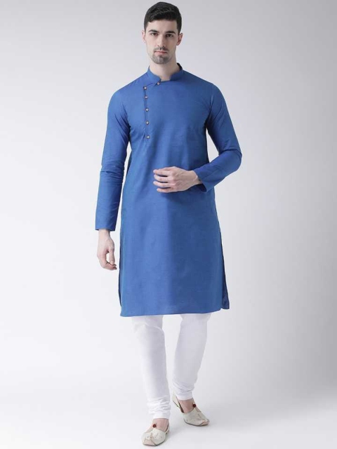 

TABARD Men Blue Angrakha Pure Cotton Kurti With Churidar
