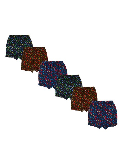 

Red Rose Girls Pack Of 6 Printed Cotton Boy Shorts, Black