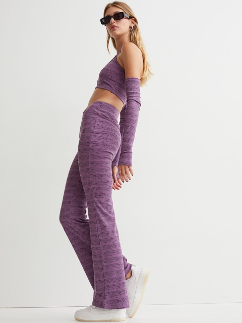 

H&M Women Purple Striped Detailing Flared Leggings