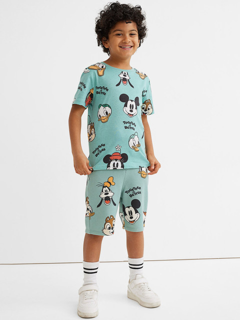 

H&M Boys Turquoise Blue Mickey & Friends Printed Sweatshorts