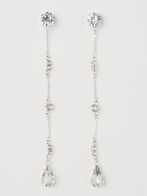 

H&M Silver-Toned Long Rhinestone Earrings