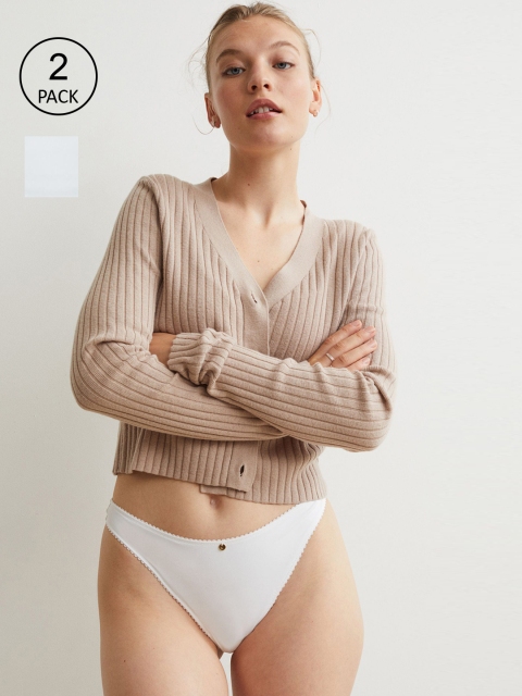 

H&M Women White 2-Pack Microfibre Thong Briefs 1004692002